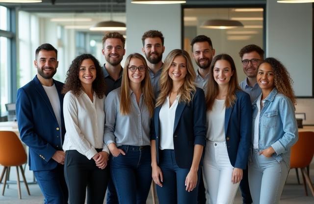 Diverse team of Ascend Learning Solutions professionals collaborating in a modern office
