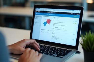 Person working on a laptop with LMS interface on screen