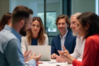 Group of people collaborating on a project